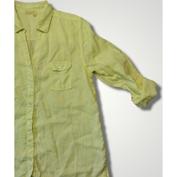 Fresh Produce 100% Linen Roll Tab Button Up Yellow Size Large - Picture 3 of 7